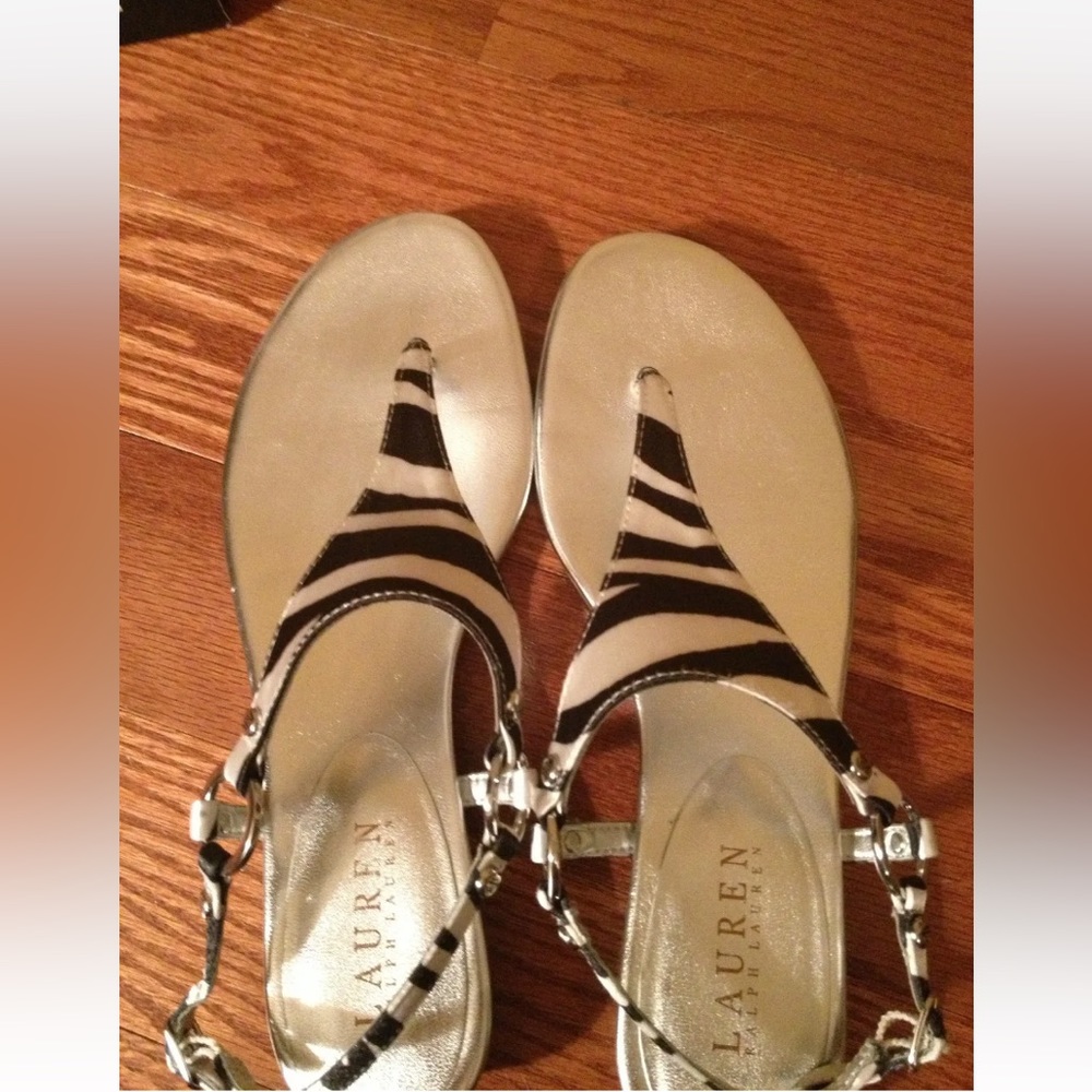 Lauren Ralph Lauren Halina 2 Sandals Women’s Size 6.5 Black/White Print New